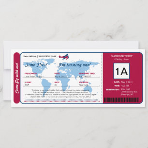 World Map Birthday Boarding Pass Ticket Invitation