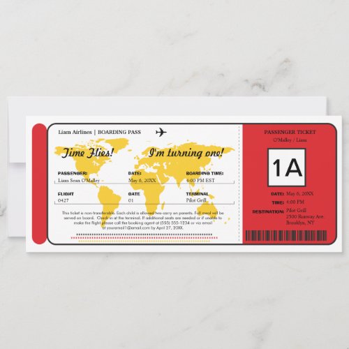 World Map Birthday Boarding Pass Ticket Invitation