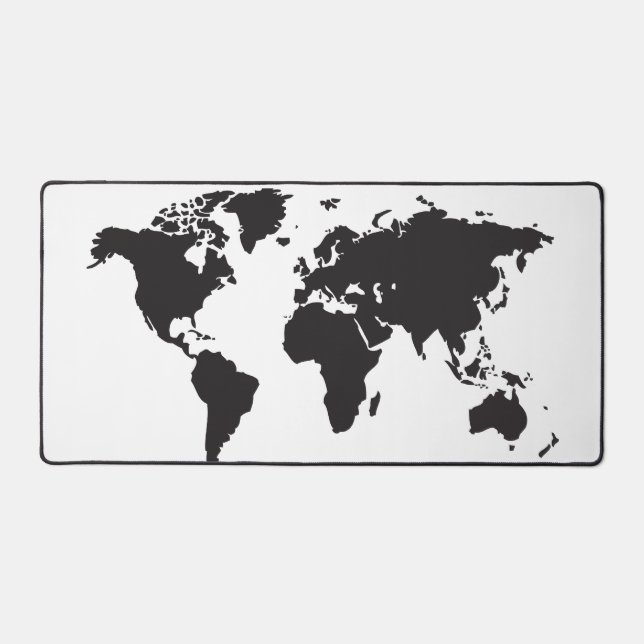 World Map Black and White Minimalist Design Desk Mat (Front)