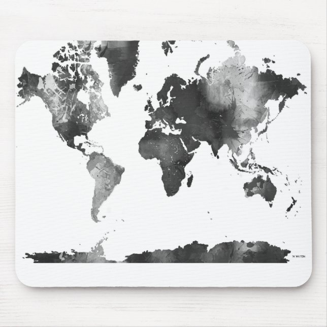 WORLD MAP BLACK and WHITE Mouse Pad (Front)