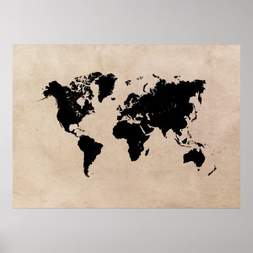 world map black poster