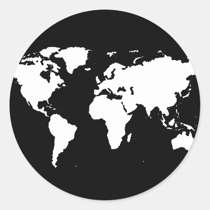 Earth Map Black And White world map black/white classic round sticker | Zazzle.com