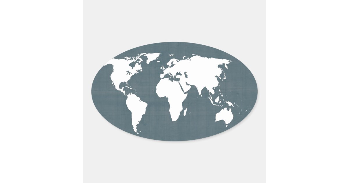 World Map Blue And White Oval Sticker Zazzle Com