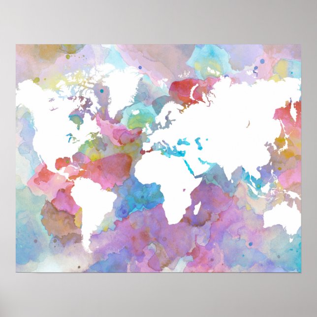 World Map Blue Pink Design 48 Poster (Front)