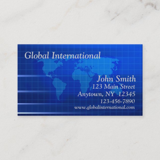 World Map Blue Tech Business Card (Front)
