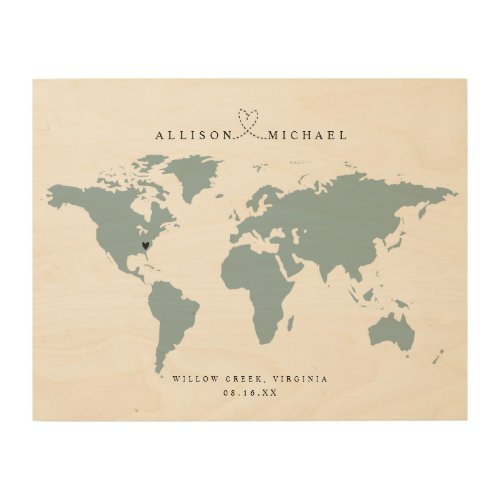 World Map Board Alternative Guest Book Wooden Sign