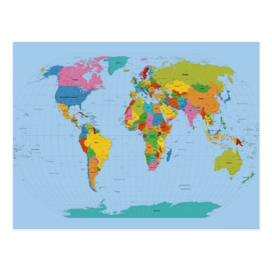 World Map Bright Postcard | Zazzle.com