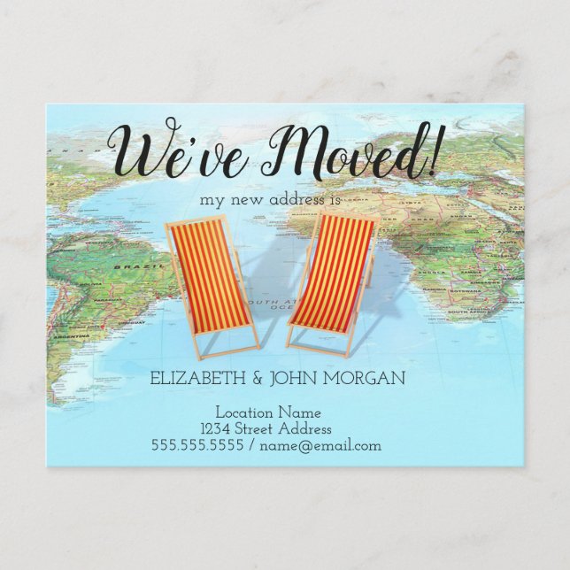 World Map,Chair,New Address Announcement Postcard (Front)