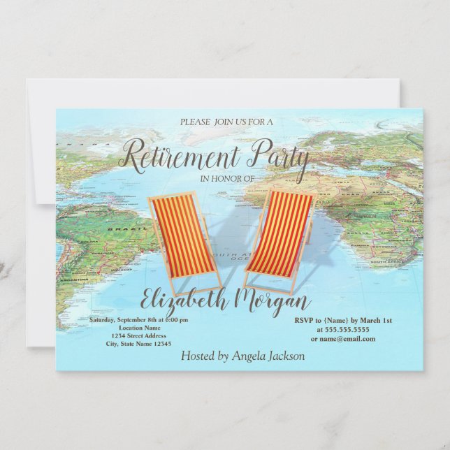 World Map,Chairs Retirement Party  Invitation (Front)