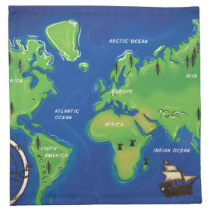 World Map Cloth Napkin