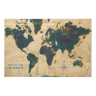 World Map Collage Wood Wall Art