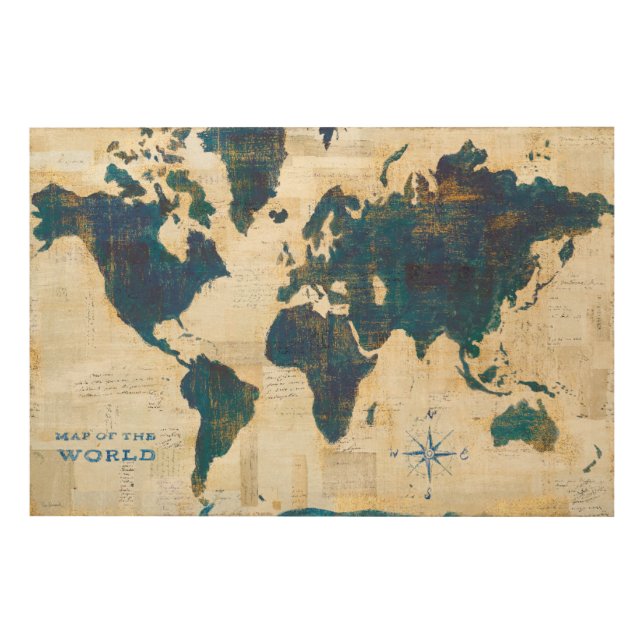 World Map Collage Wood Wall Art (Front)