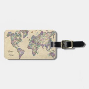 world map Colored scribble Luggage Tag