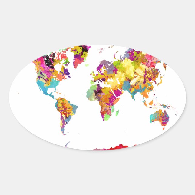 world map colors oval sticker (Front)