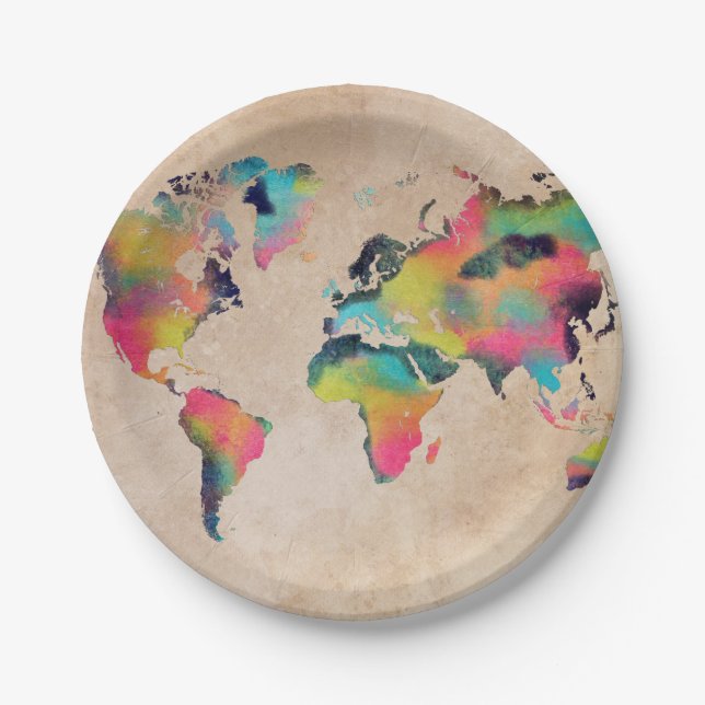 world map colors paper plates (Front)
