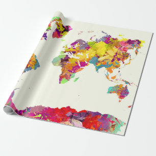 world map colors wrapping paper