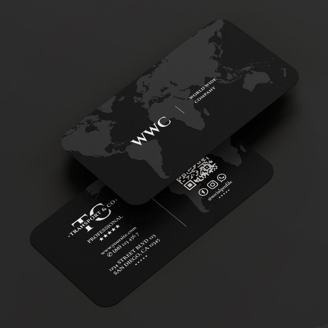 World Map Company Monogram Black Grey Business Card (World Map Company Monogram Black Grey Business Card
)