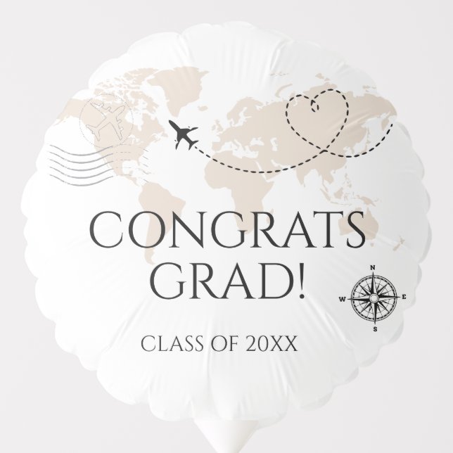 World map congrats grad wanderlust class of balloon (Front)