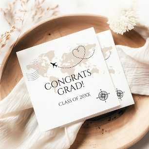 World map congrats grad wanderlust class of napkins