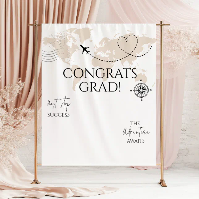 World map congrats grad wanderlust photo BACKDROP | Zazzle