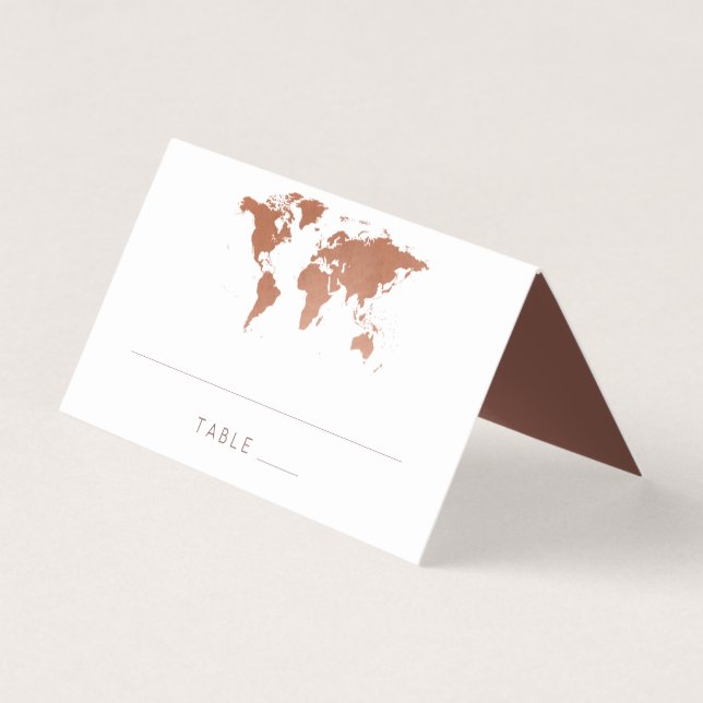 World Map Copper Rust Travel Theme Place Card (Front)