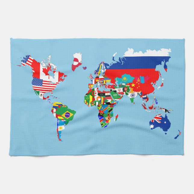 world map country flag symbol silhouette kitchen towel (Horizontal)