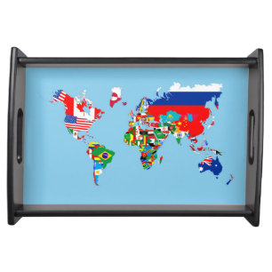 world map country flag symbol silhouette serving tray