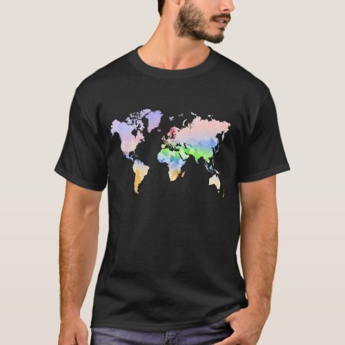 World Map Crumpled Multi_Coloured T_Shirt