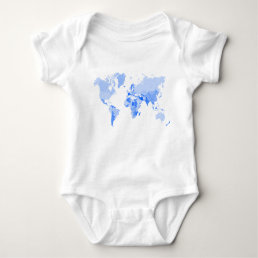 World Map Crumpled Pale Blue Baby Bodysuit