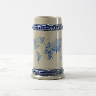 World Map Crumpled Pale Blue Beer Stein