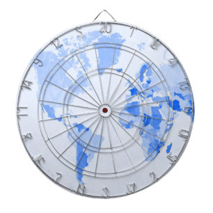 World Map Crumpled Pale Blue Dartboard With Darts