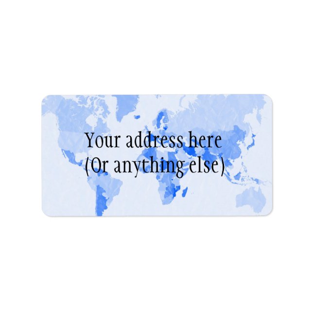 World Map Crumpled Pale Blue Label (Front)