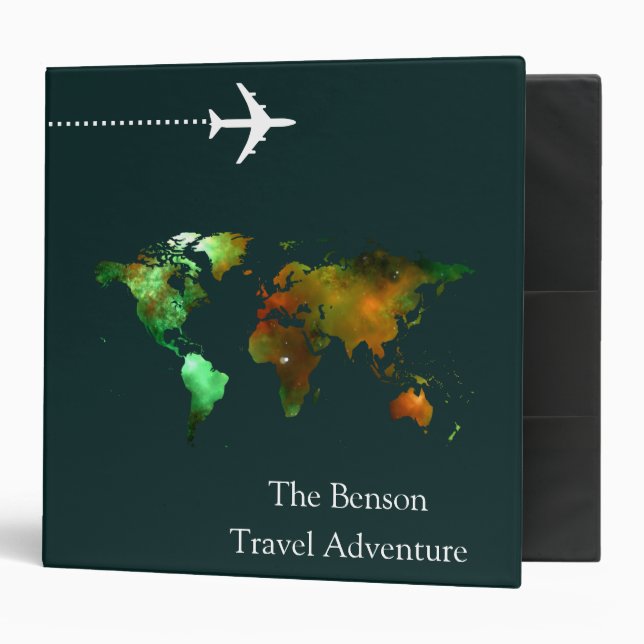 World Map Custom Travel Adventures 3 Ring Binder (Front/Inside)