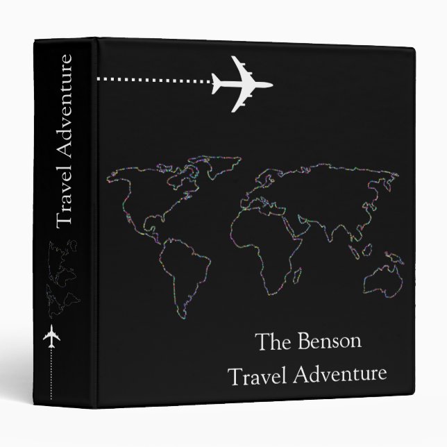 World Map Custom Travel Adventures 3 Ring Binder (Front/Spine)