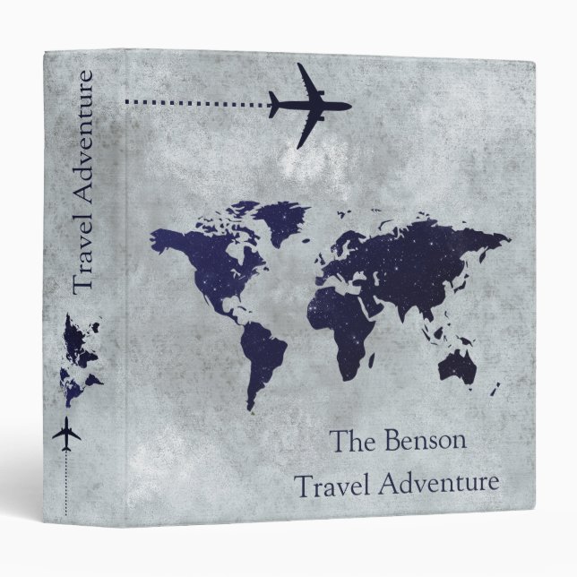 World Map Custom Travel Adventures 3 Ring Binder (Front/Spine)