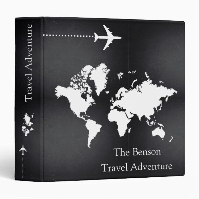 World Map Custom Travel Adventures 3 Ring Binder (Front/Spine)