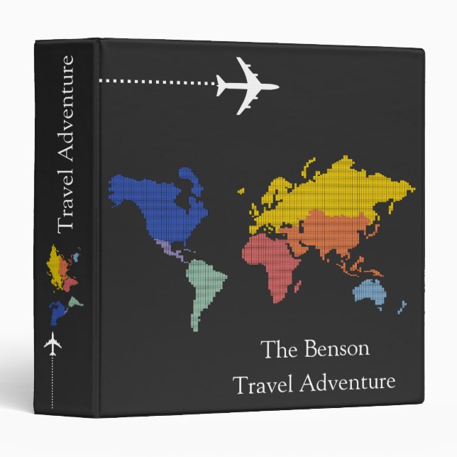World Map Custom Travel Adventures 3 Ring Binder (Front/Spine)