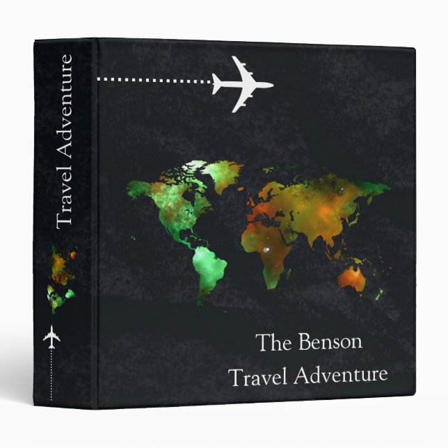 World Map Custom Travel Adventures 3 Ring Binder (Front/Spine)