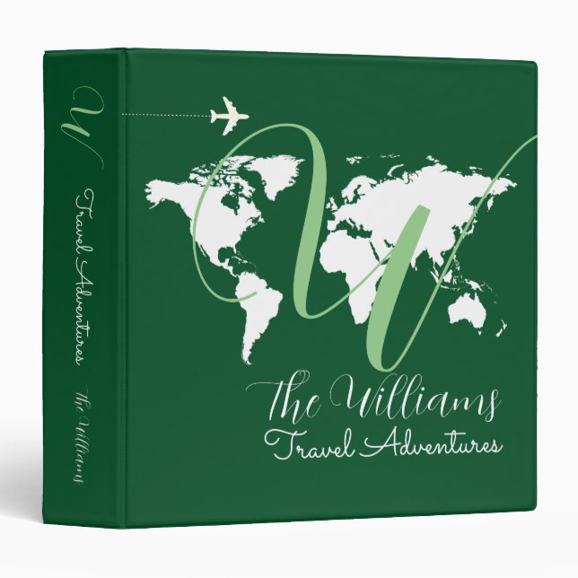 World Map custom travel adventures green 3 Ring Binder (Front/Spine)