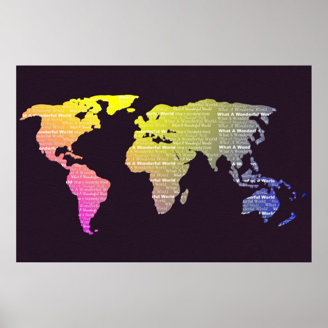 World Map Decorative Typography Rainbow Poster (Front)