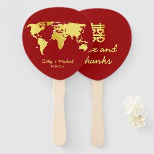 World Map destination chinese wedding Hand Fan