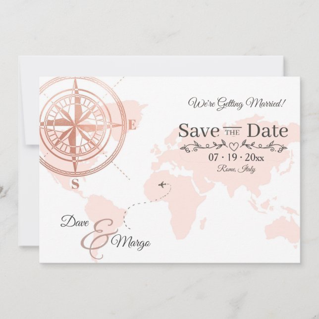 World Map Destination Save The Date Card (Front)