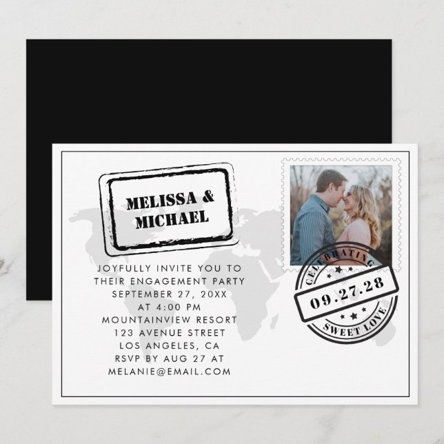 World Map Destination Wedding Engagement Party Invitation (Front/Back)