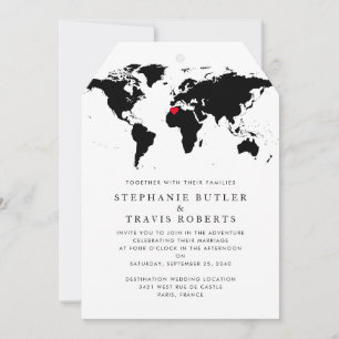 World Map Destination Wedding Invitation B&W Tag
