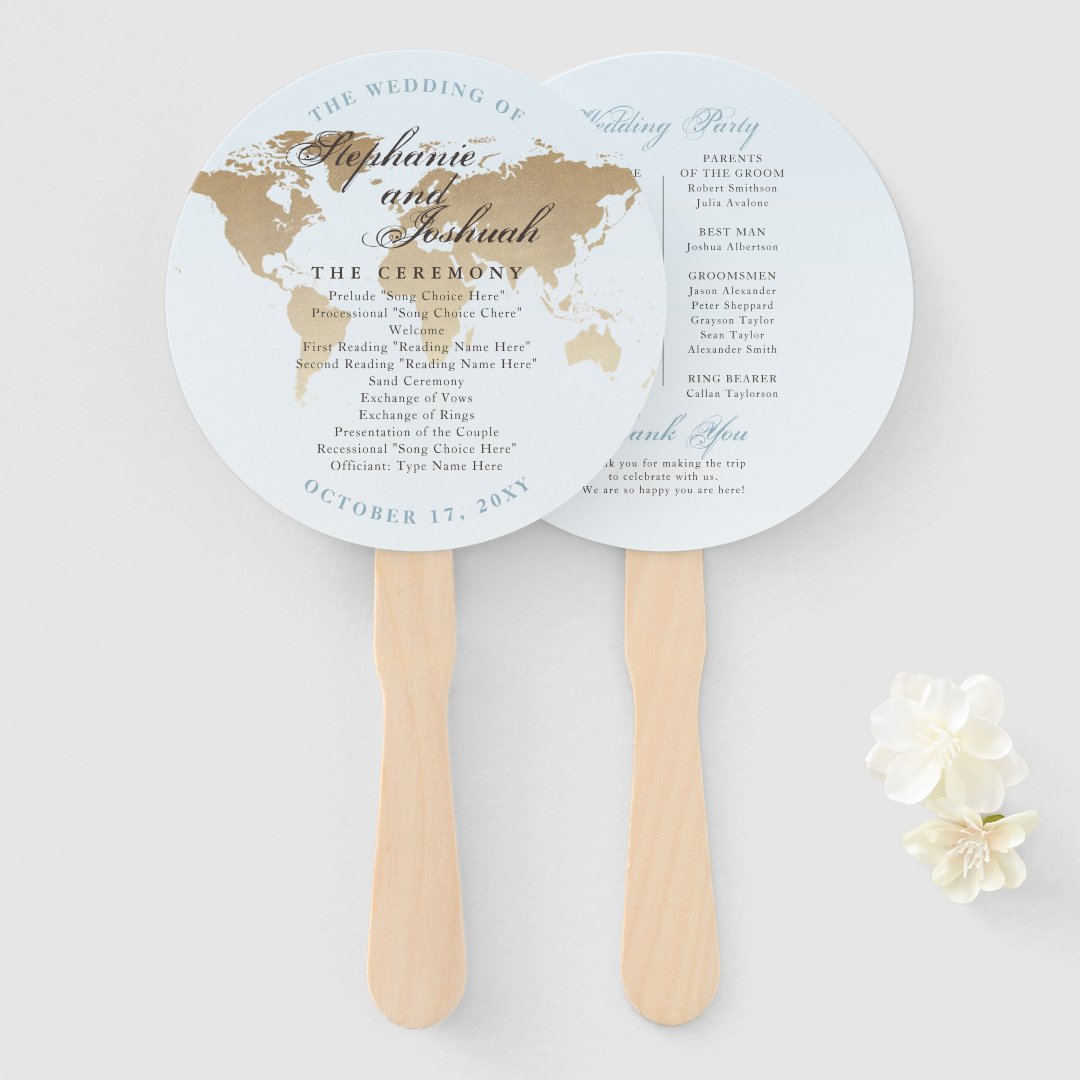 World Map Destination Wedding Program Fan | Zazzle
