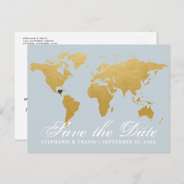 World Map Destination Wedding Save the Date Announcement Postcard (Front/Back)