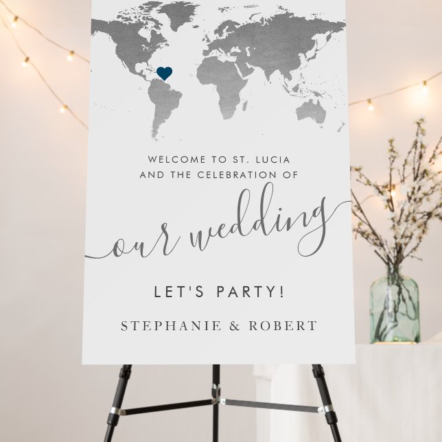 World Map Destination Wedding Travel Theme Welcome Foam Board (In Situ (Stand))