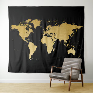 World Map Detailed Globe Black Gold Photo Backdrop