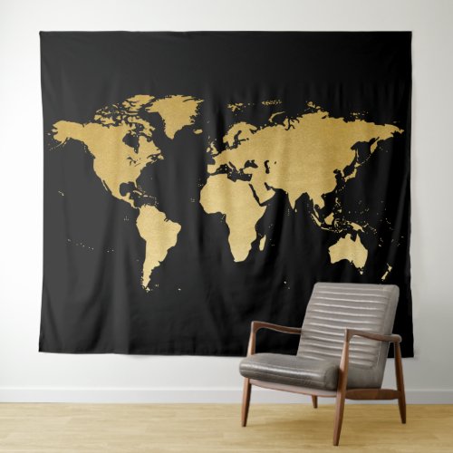 World Map Detailed Globe Black Gold Photo Backdrop