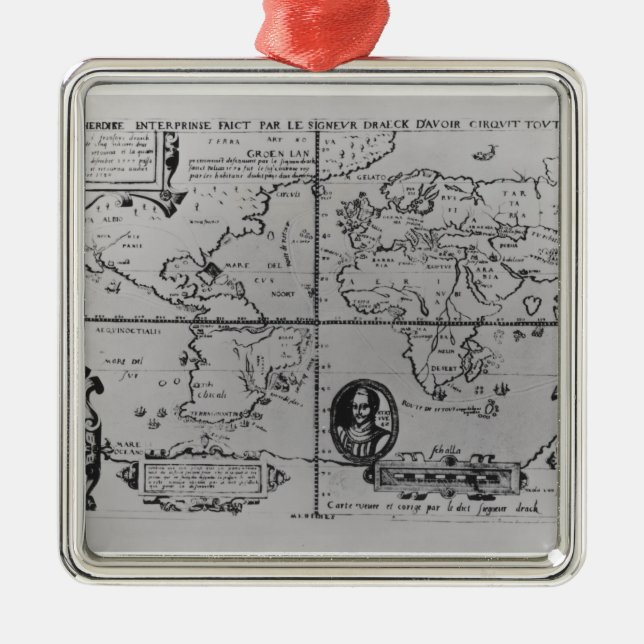 World Map detailing the Expeditions Metal Ornament (Front)